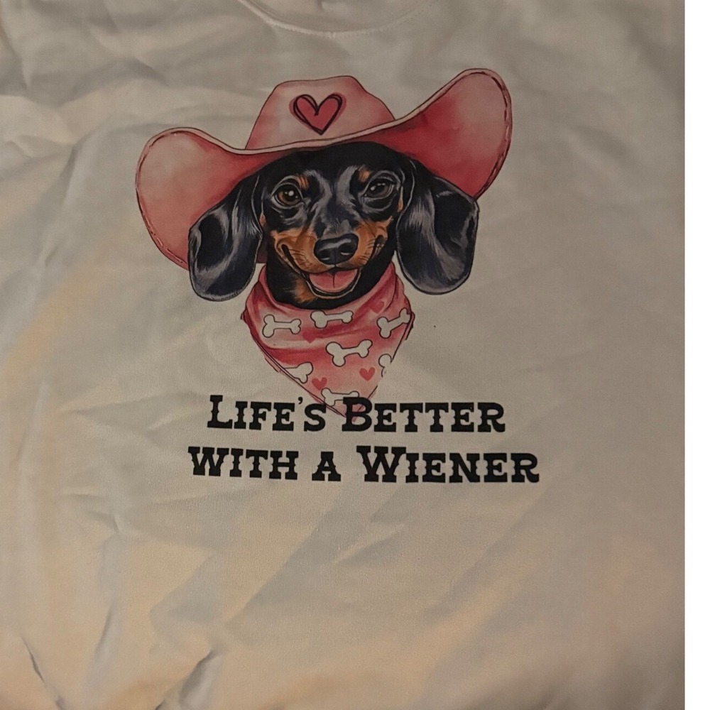 Lifes Better With A Wiener Dachshund Cowboy Hat Graphic Sweatshirt Cream XL